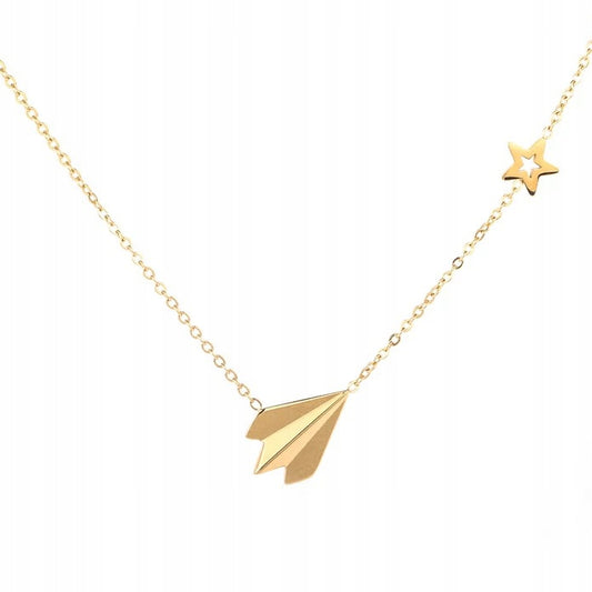 Naszyjnik złoty samolot origami z gwiazdką pozłacany 14K złotem