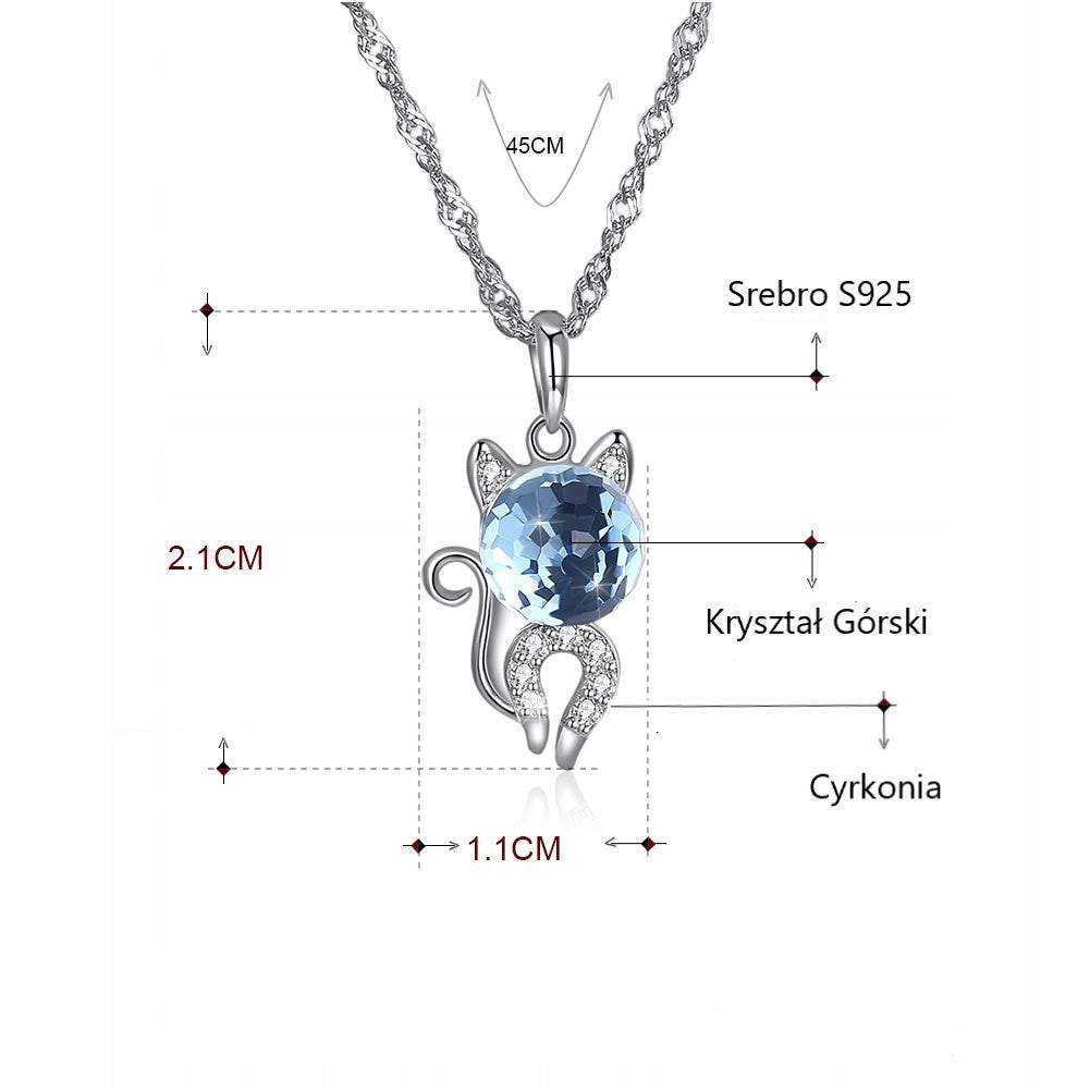 Naszyjnik srebrny kotek z niebieskim kryształem górskim - srebro S925