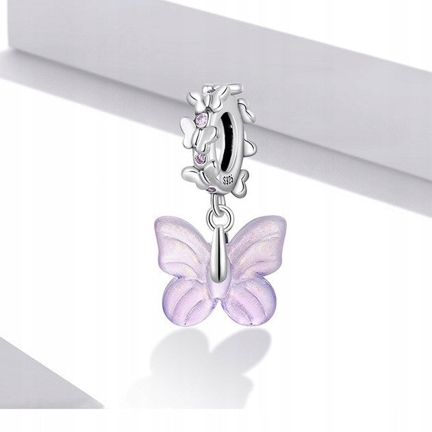 Charms fioletowy motylek - srebro S925