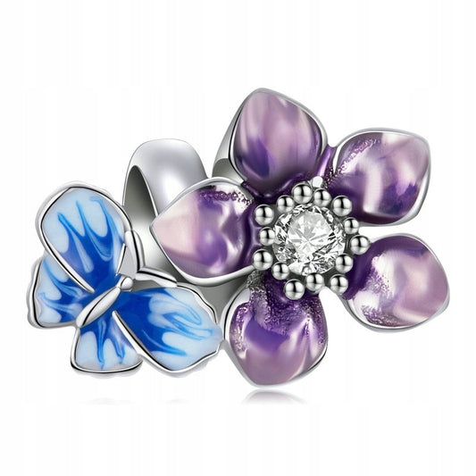 Charms srebrny kwiatek z motylkiem - srebro S925