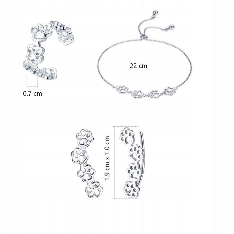 Komplet srebrnej biżuterii łapki czworonoga - srebro S925