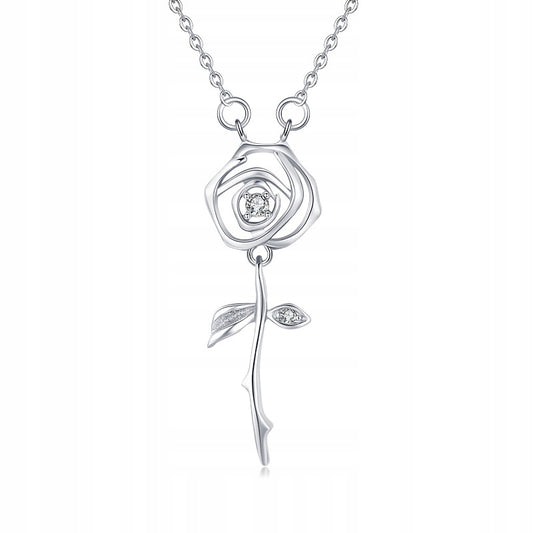 Naszyjnik srebrna róża z cyrkoniami - srebro S925