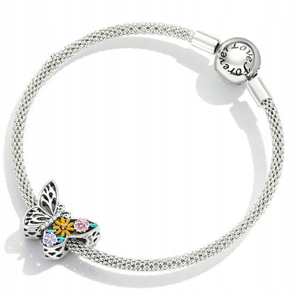 Charms Beads motylek z kwiatkami i cyrkoniami - srebro S925