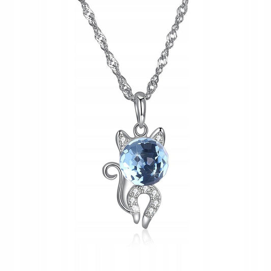 Naszyjnik srebrny kotek z niebieskim kryształem górskim - srebro S925