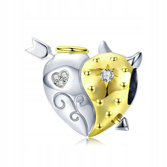 Charms w kształcie serca z motywem Aniołka i Diabełka - srebro S925
