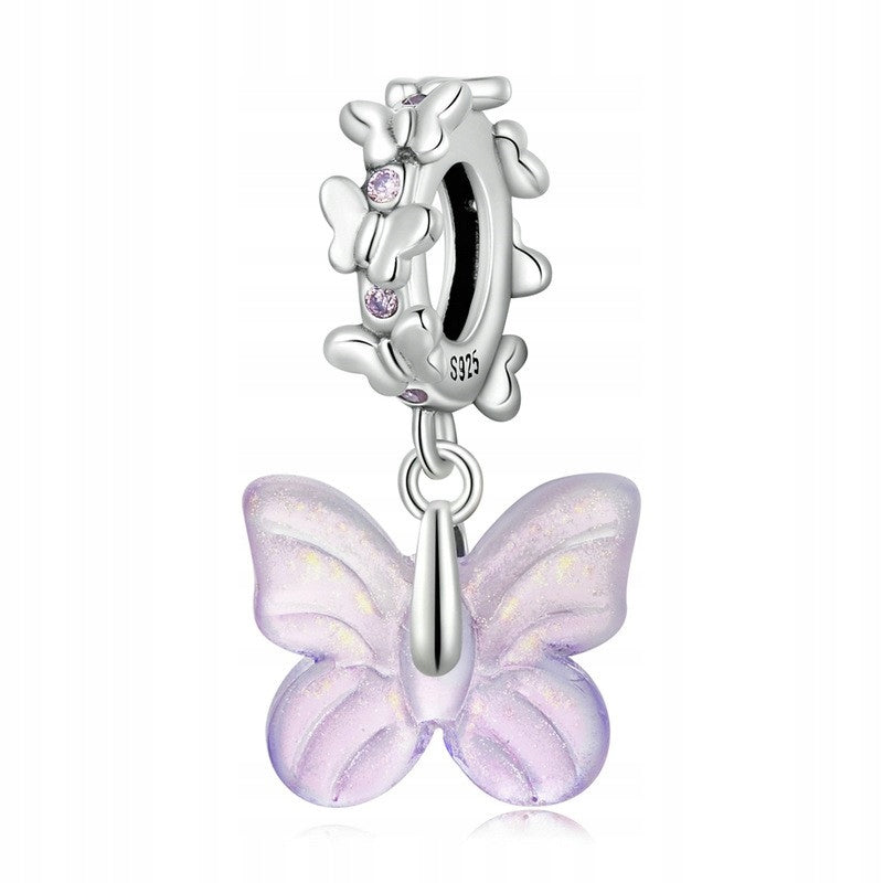 Charms fioletowy motylek - srebro S925