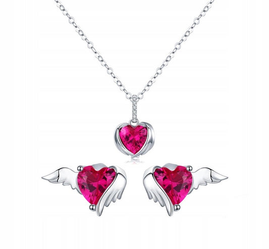 Komplet srebrnej biżuterii serce i skrzydła anioła - srebro S925