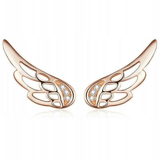 Srebrne kolczyki skrzydła w kolorze różowego złota - srebro S925