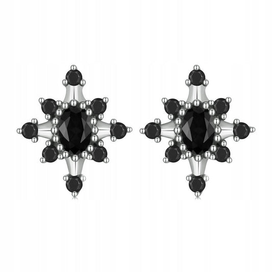Srebrne kolczyki gotyckie gwiazdy z czarnymi cyrkoniami - srebro S925