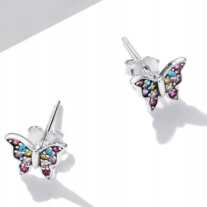 Srebrne kolczyki z motylkami zdobione cyrkoniami - srebro S925