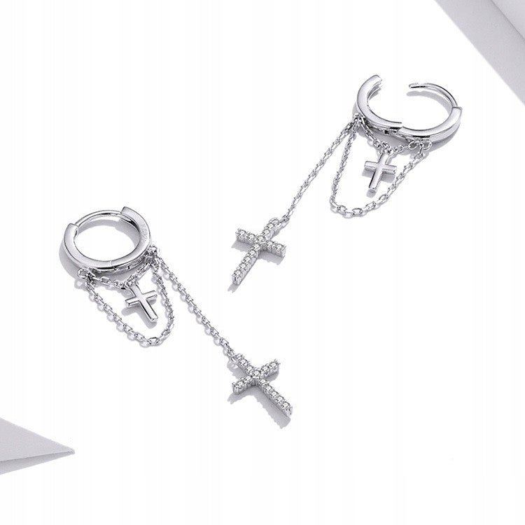 Srebrne kolczyki z krzyżami na łańcuszkach - srebro S925