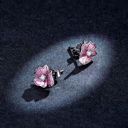 Srebrne kolczyki z różowymi kwiatkami - srebro S925